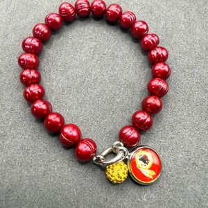 Honora Bracelet Washington Redskins Red Pearl Crystal Pave Charm Preppy